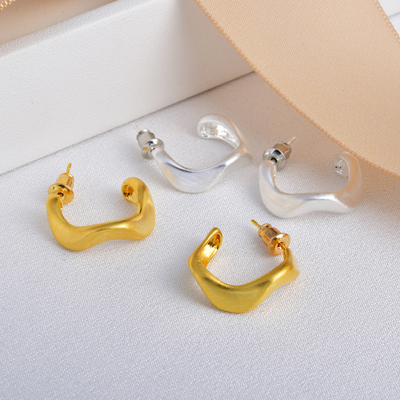 Geometric Shaped Irregular Twisted Brushed Personality Stud Earrings