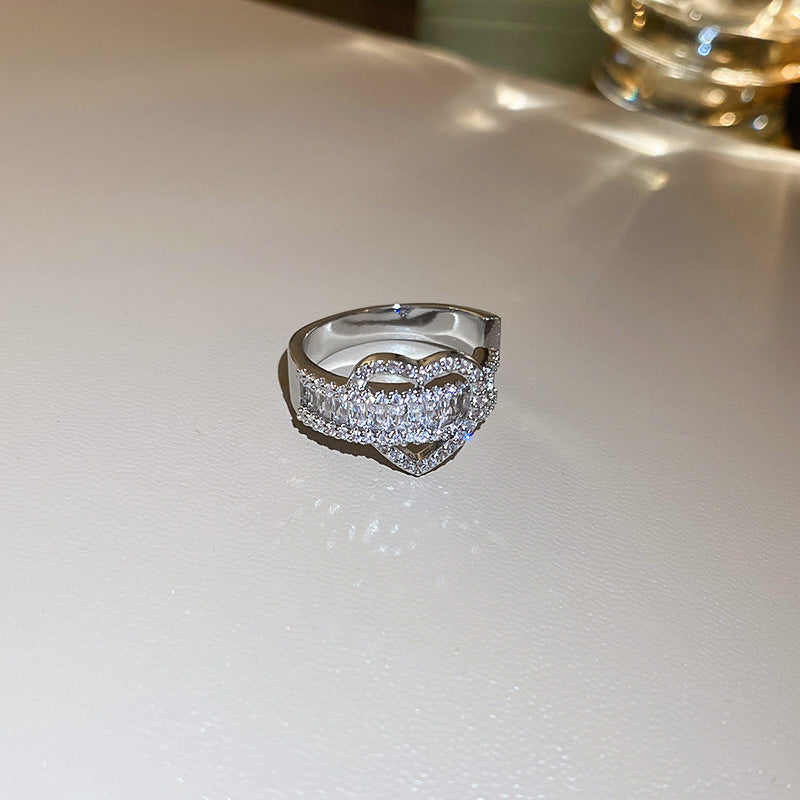 Women's Shining Diamond Snake-shaped Sier Open Advanced Texture Simple Trendy Cool Ring