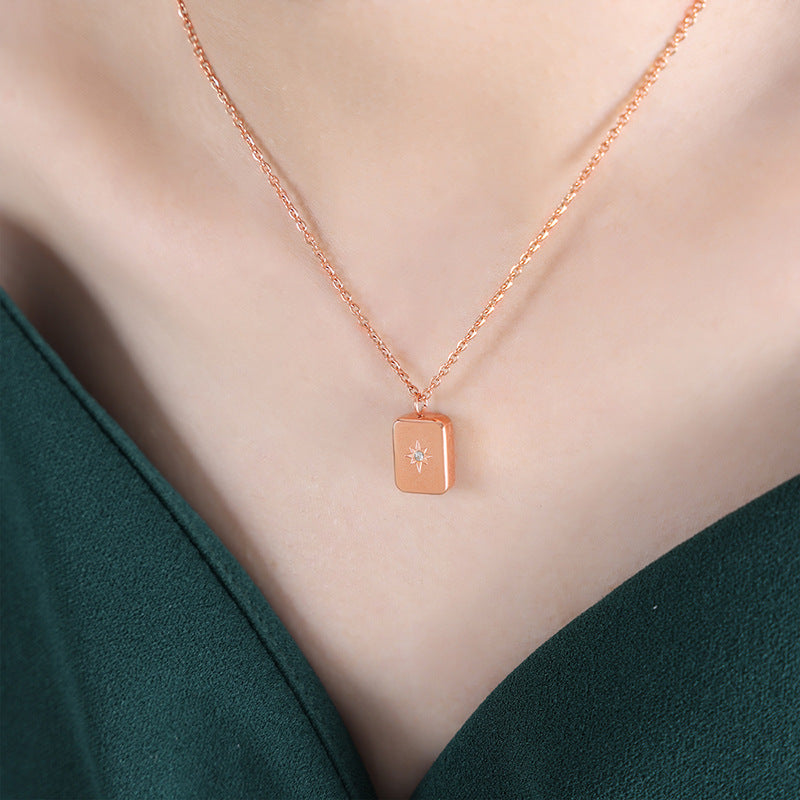 Geometric Square Inlaid Zircon Clavicle Chain Plated Necklaces