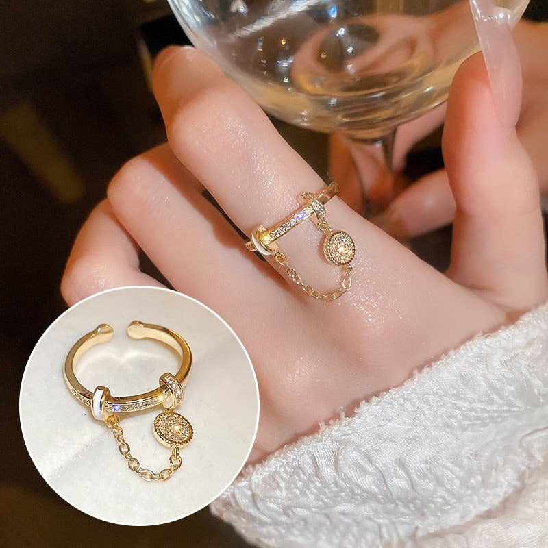 Real Gold Electroplated Zircon Buckle Light Luxury High Sense Index Ring