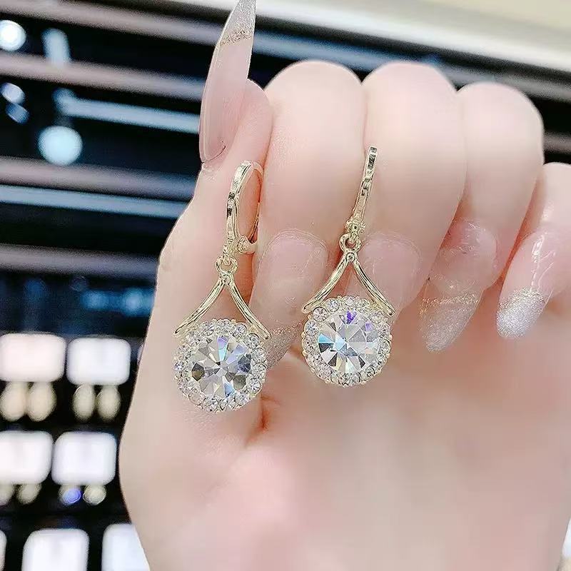 Personalized Minority Gray Full Diamond Retro Style High-grade Light Luxury Earrings