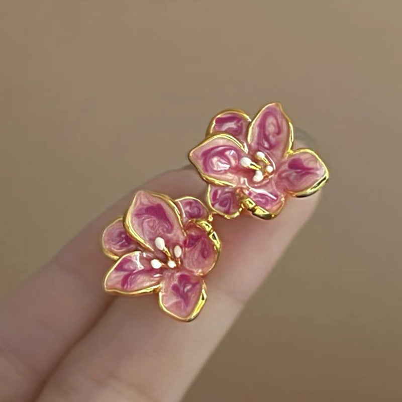 Needle Butterfly Enamel Vintage Court Style Delicate Light Luxury Earrings