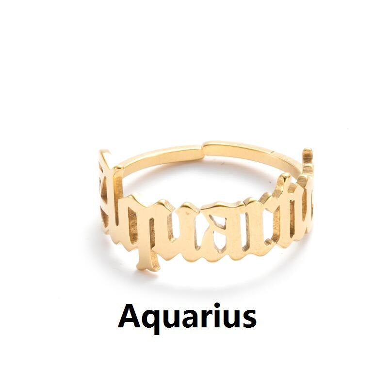 Female Retro Opening Simple English Letters Ring
