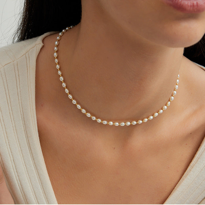 Women's Rice Grain Freshwater Pearl Simplicity Fashion Temperament Design Clavicle Chain Necklace