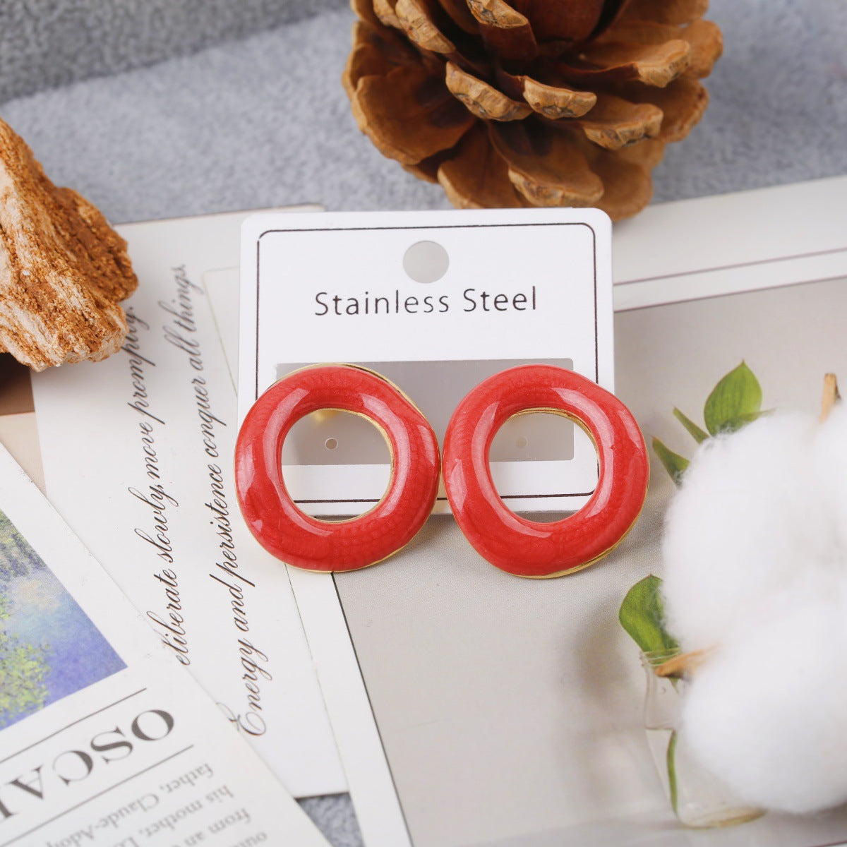 Alloy Drop Oil Beautiful Circle Ear Stud Earrings