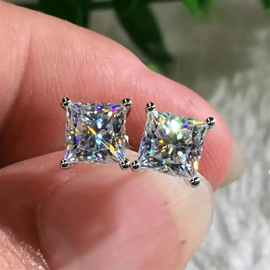 Korean Fashion Popular Square Crystal Zircon Stud Earrings
