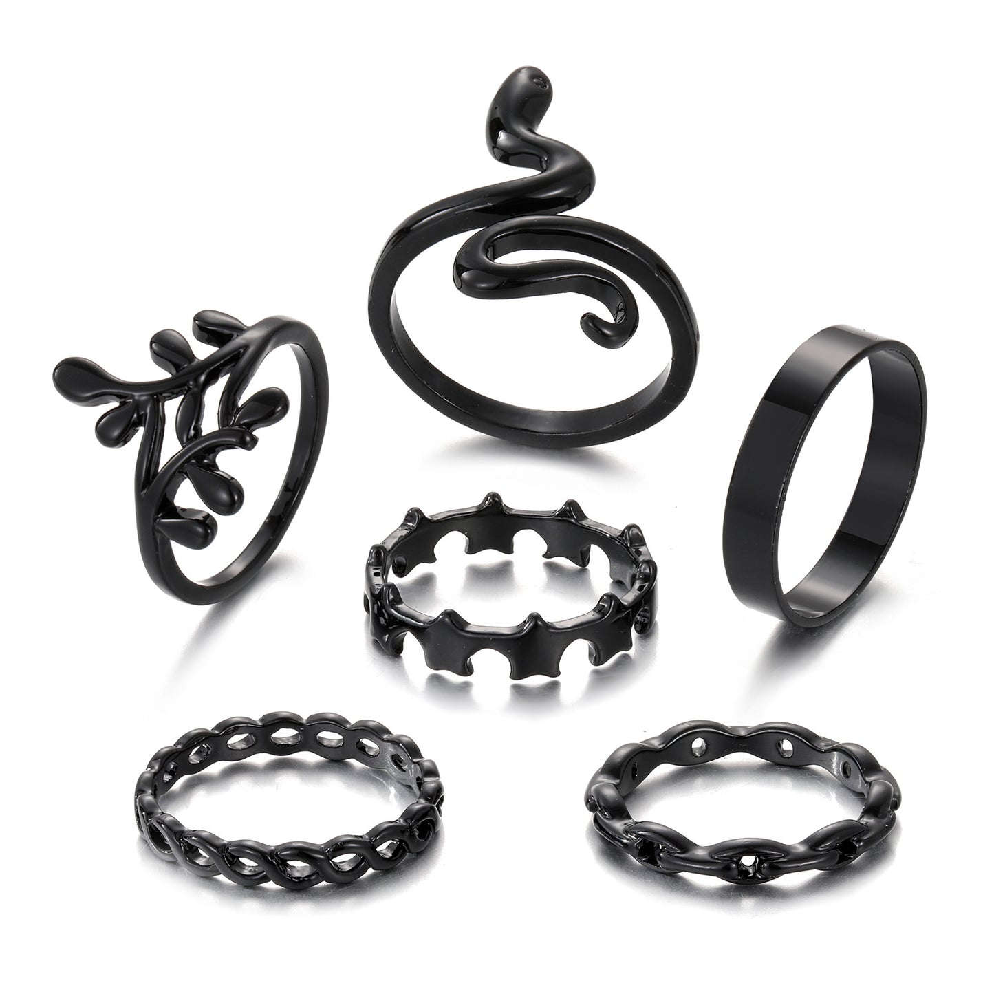 With Personality Creative Simple Twin Black Joint Snake-shaped Rings