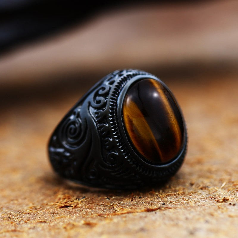 Men's Steel Inlaid Jewel Carved Titanium Casting Rings