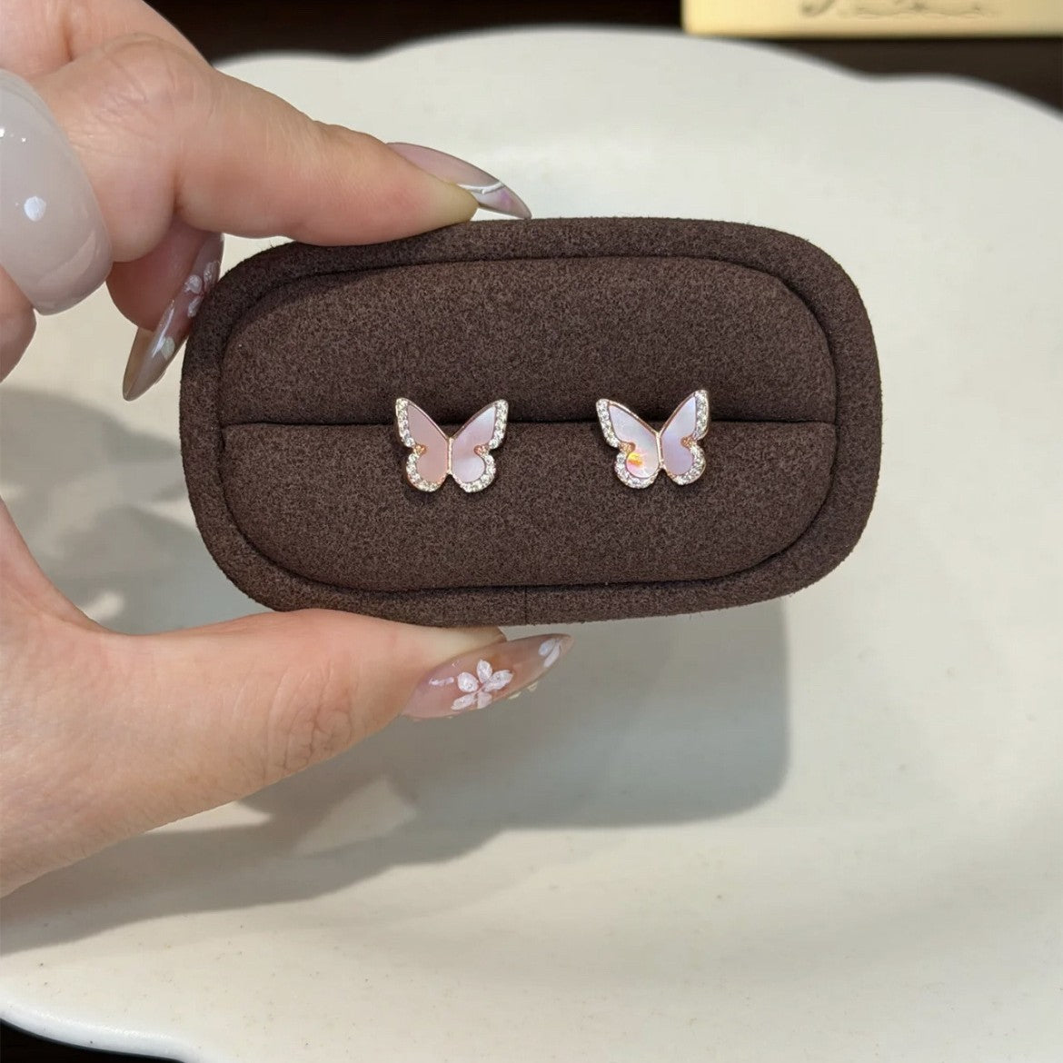 Sweet Pink Son Mother Butterfly Exquisite Small Stud Earrings