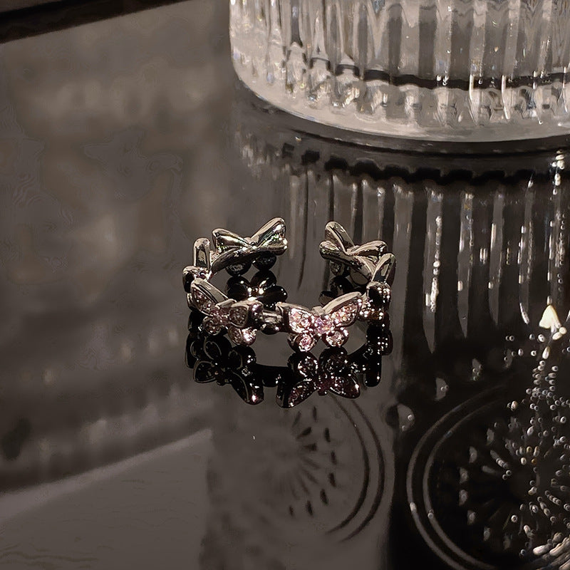 Light Luxury Butterfly High-grade Rhinestone Open Cold Rings