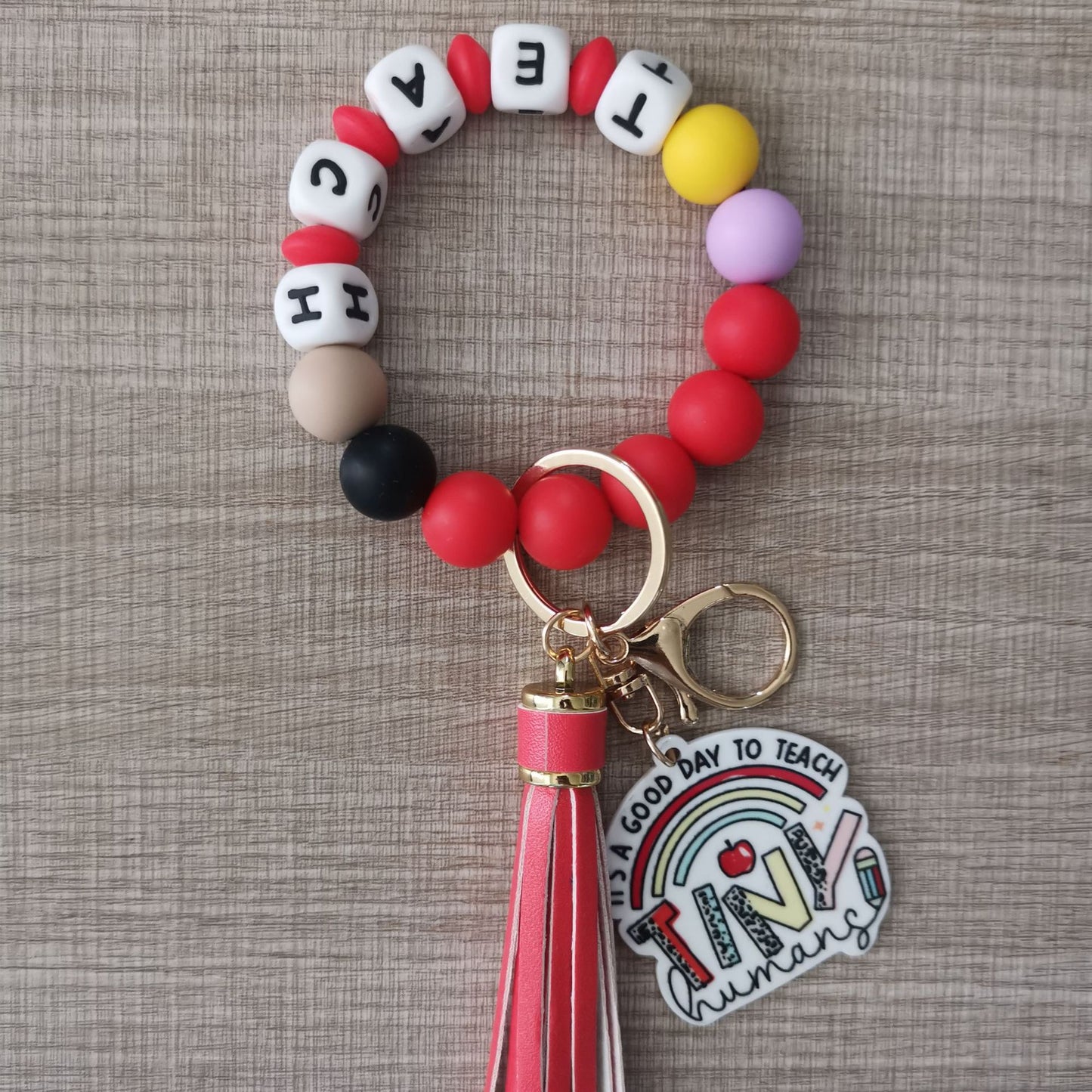 Creative Rainbow Silicone Acrylic Tassel Key Pendants