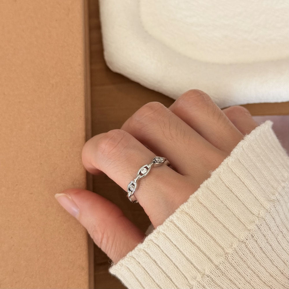 Women's Sier Inlaid Zirconium Love Heart-shaped Fashion Trend Design Twin Ring