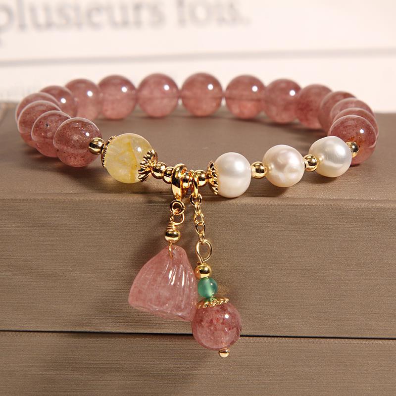 Freshwater Pearl Female Strawberry Quartz Fishtail Bracelets