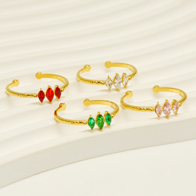 Women's Gold Stainless Steel Inlaid Zircon Geometric Fashion Titanium Opening Ring