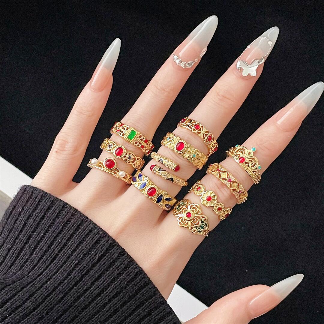 Ethnic Style Retro Color Enamel Drop Rings