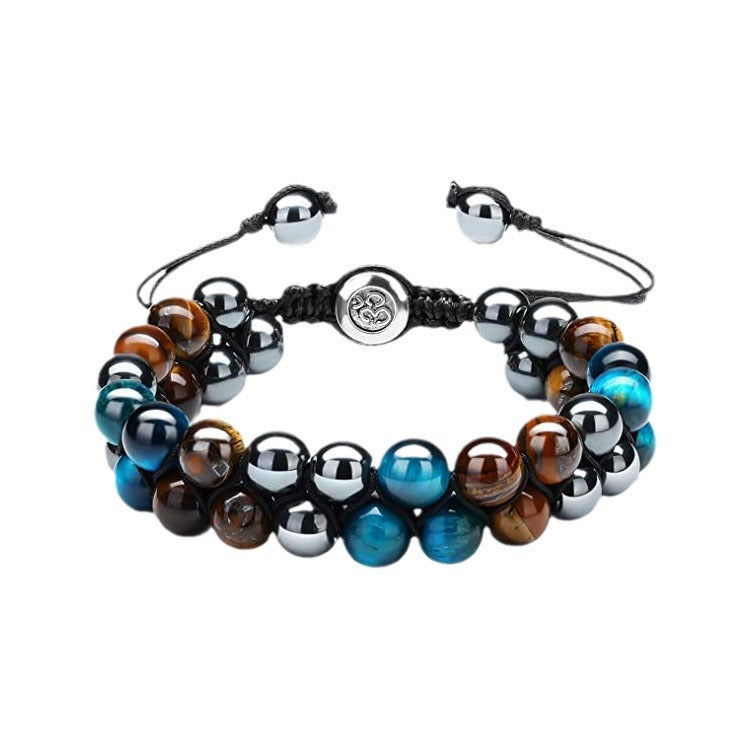 Men's Magnet Natural Stone Tiger Eye Double Bracelet