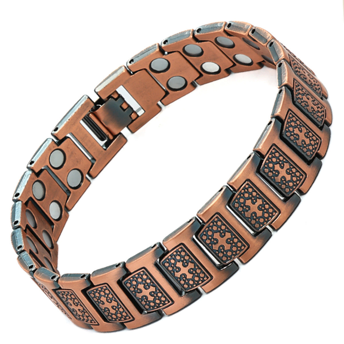 Men's Selected Ancient Red Copper Lines Carved Retro Fashion Cross-shaped Full Bracelets