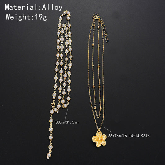 Women's Pearl Flower Twin Fashion Long Sweater Necklaces