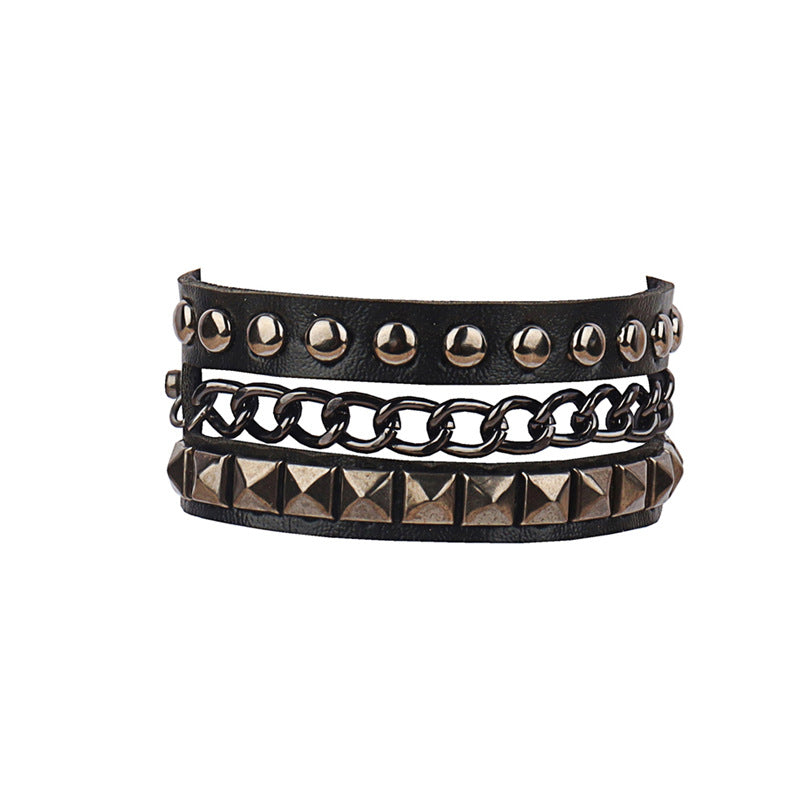 Gothic Personality Asymmetric Chain Leather Square Round Bracelets
