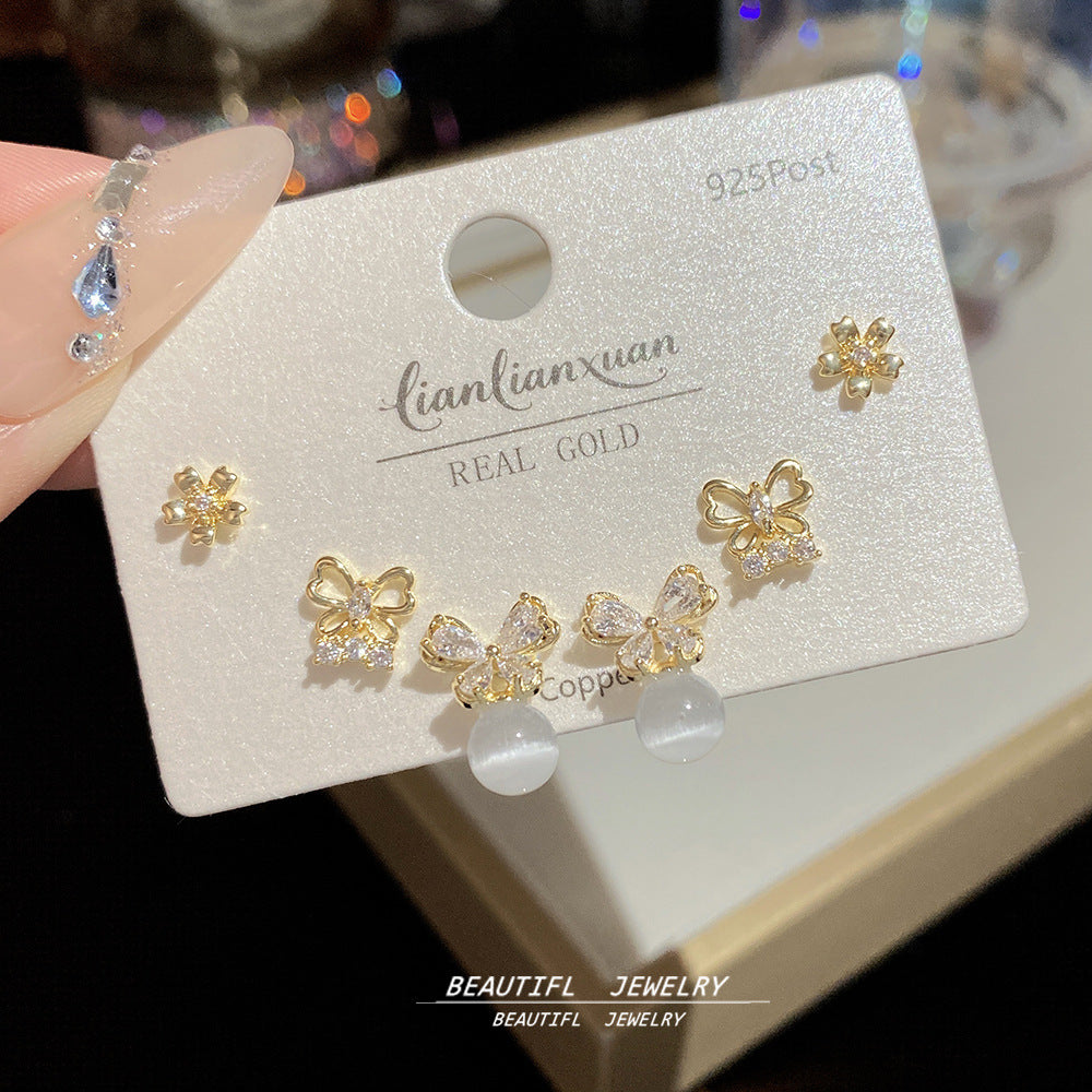 One Card Three Pairs Of Ear Sterling Sier Needle Rings