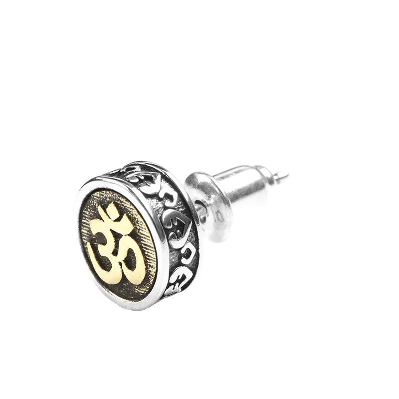Mantra Unisex Style Points Gold Imitation Thai Sier Characters Male Stud Earrings