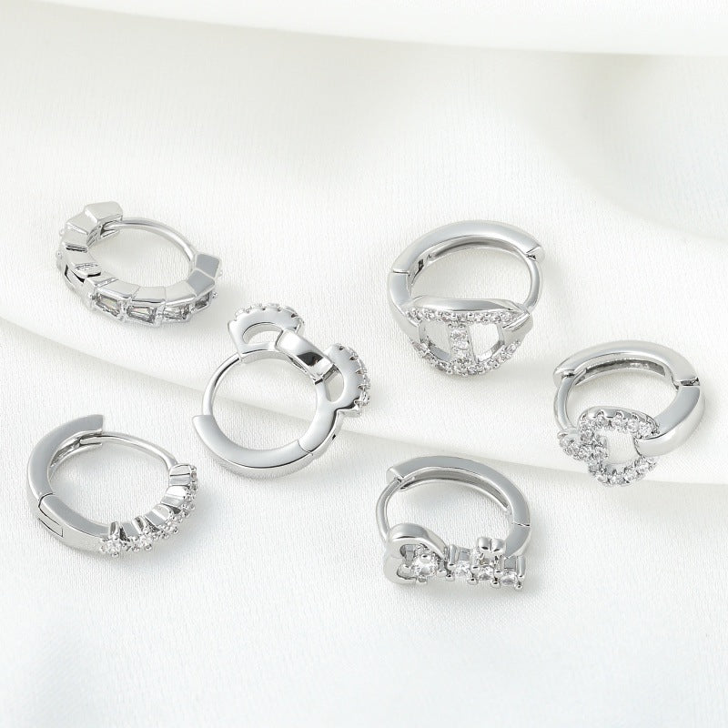 Women's Micro Inlaid Zircon Fashionable Simple Geometric Clip Personalized Hot Design Earrings