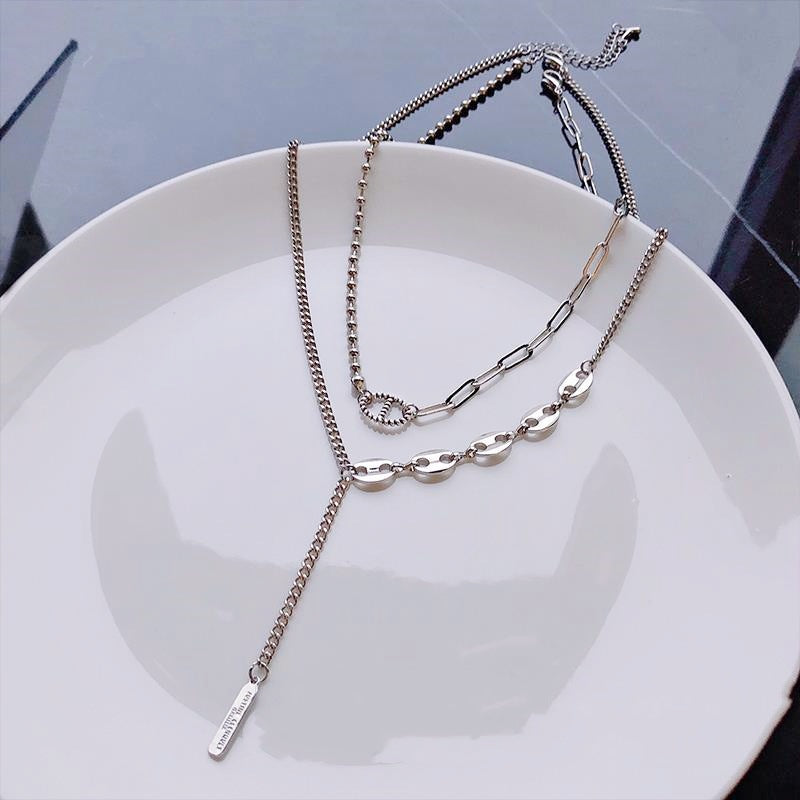 Pig Nose Female Hip Hop Design Fairy Double Layer Titanium Necklace