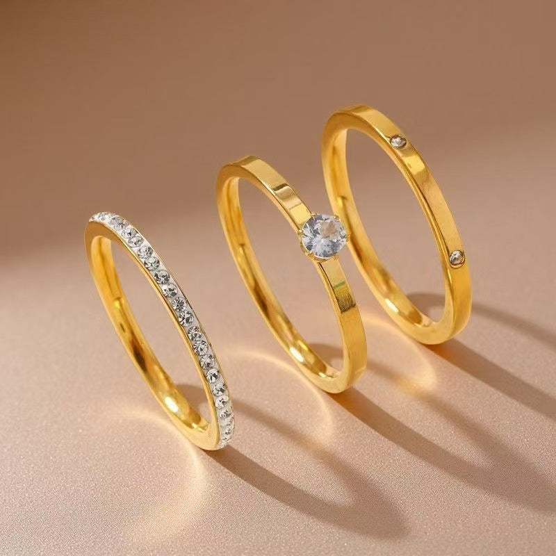 Women's Starry Mud Diamond Three-piece Niche High Rings