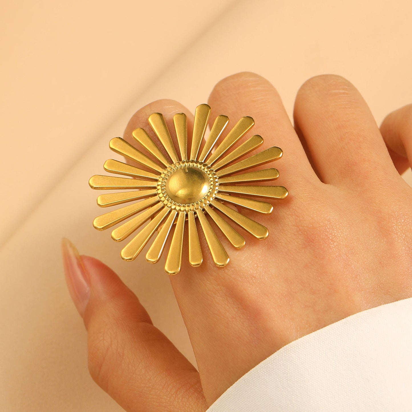 Steel Flower Leaf Female Exaggerated Personalized Hollow Ring