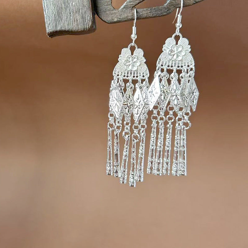 Sier Ethnic Style Peacock Retro Ear Hook Vintage Scenic Spot Earrings
