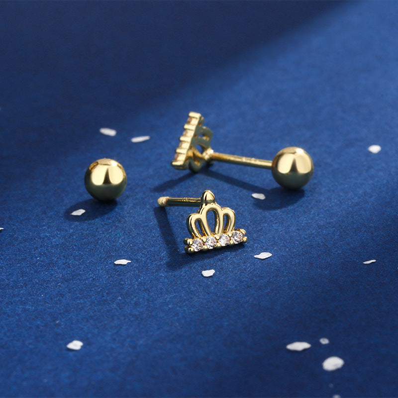 Women's Gold-plated Diamond Inlaid Crown Simple Versatile Rings