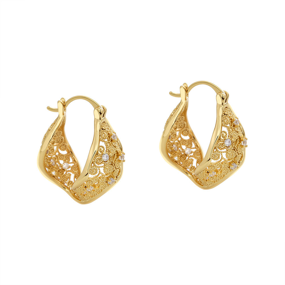 Inlaid Hemp Pattern Zirconium Clip Advanced Exquisite Temperament Entry Lux Ear Buckle