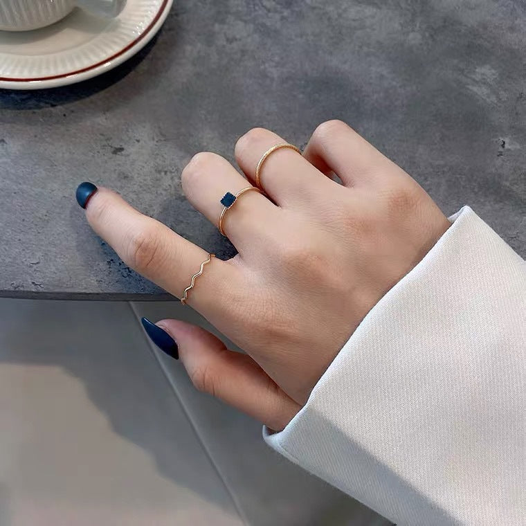 Fashion Personality Combined Female Cold Wind Design Knuckle Black Zircon Ring