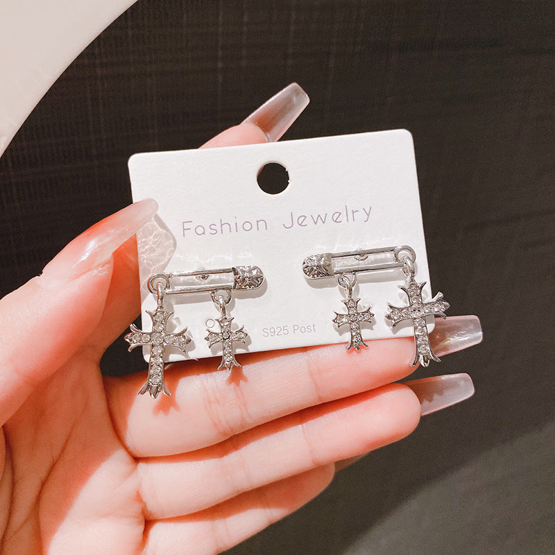 Trendy Cool Pin Cross Female Niche Design Advanced Cold Earrings