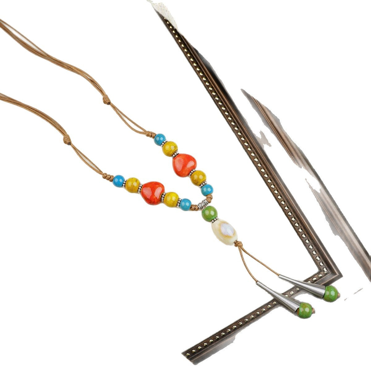 Colorful Beaded Ceramic Butterfly Braided Rope Chinese Ethnic Retro Light Necklaces
