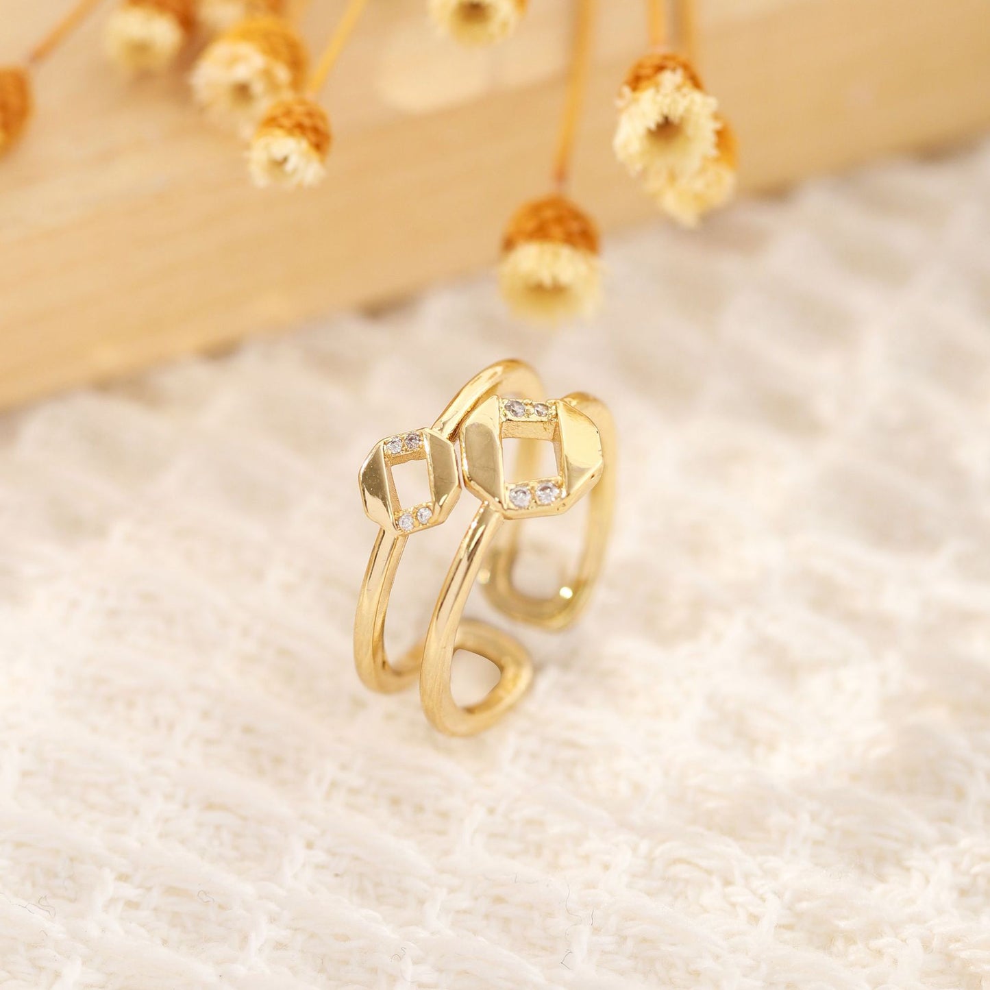 Gold Zircon Geometric Female Simple Personalized Rings