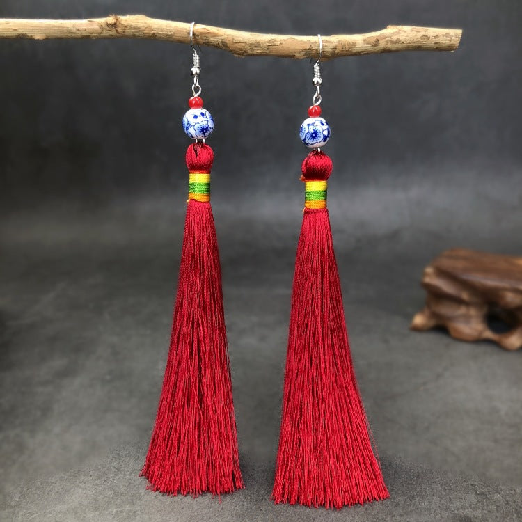 Women's Ethnic Style Tassel Classical Temperament Long Rings