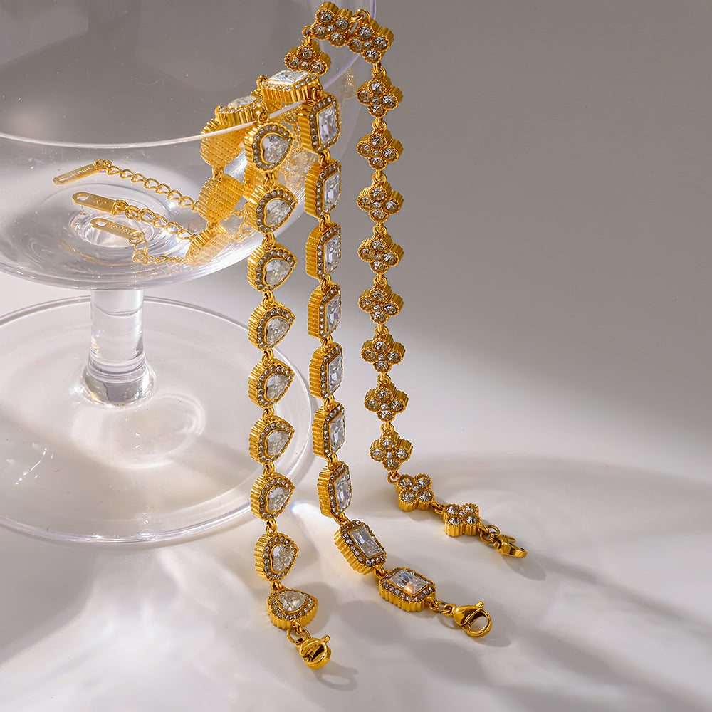 Women's Light Luxury Full Rhinestone Zircon Gold-plated Stainless Steel Bracelets