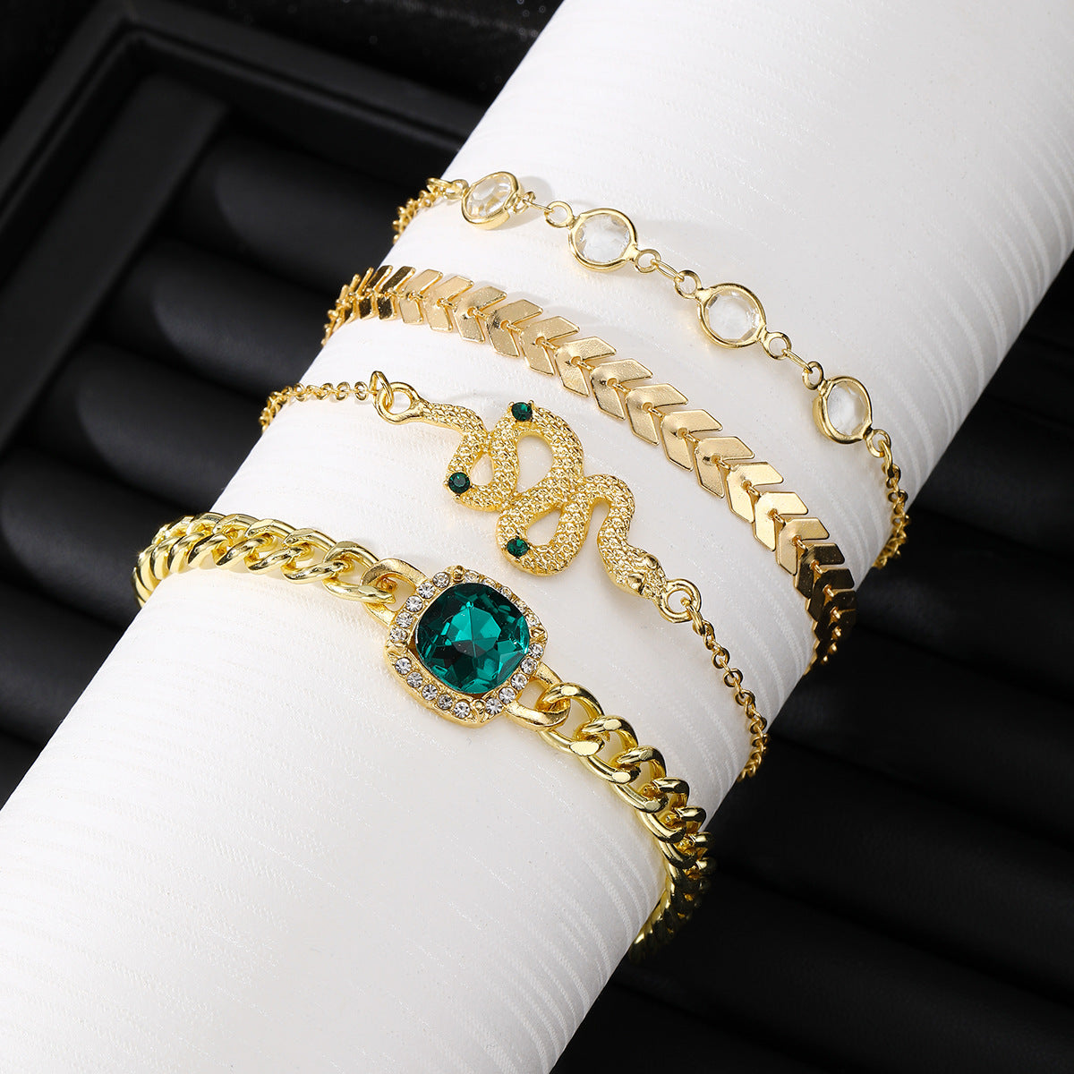 Women's Emerald Square Diamond Simulated Snakes Set Bracelets