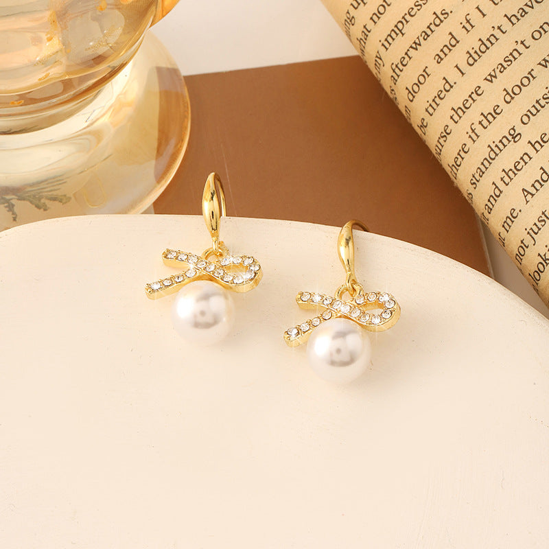 Simple Retro Sier Needle Pearl High Sense Ear Earrings