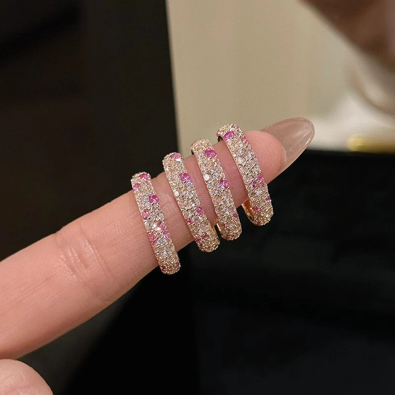 Pink Gang Drill Colored Gems Design Rings