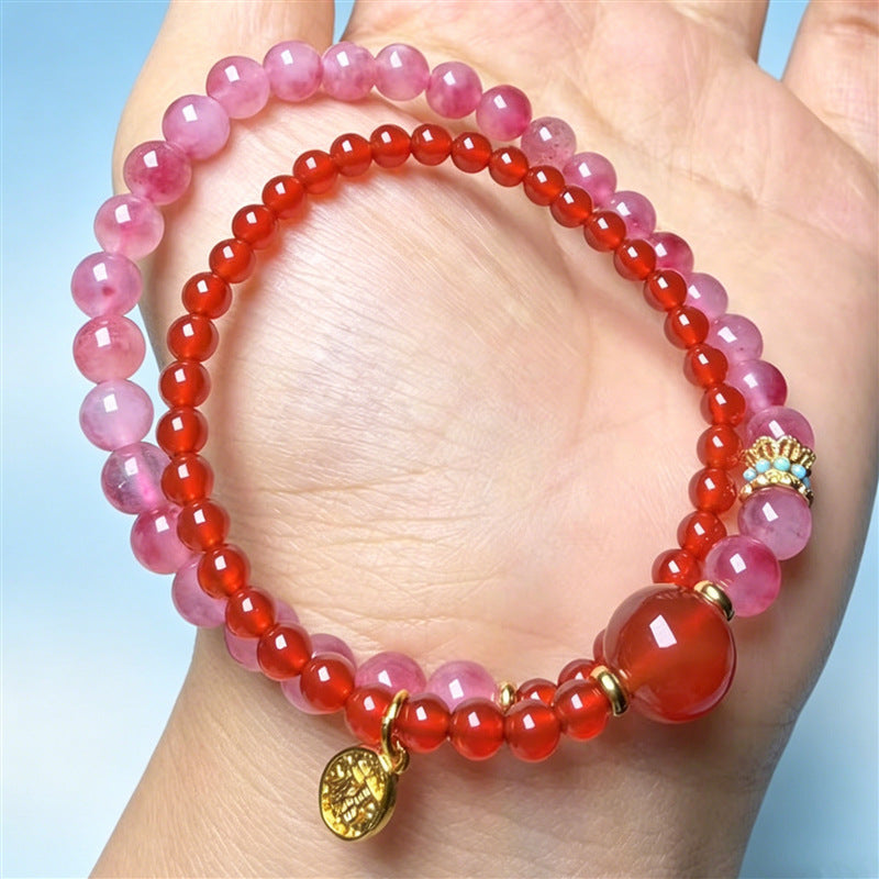 Red Agate Fashion Floating Flowers Chalcedony Double Circle Twin Bracelet