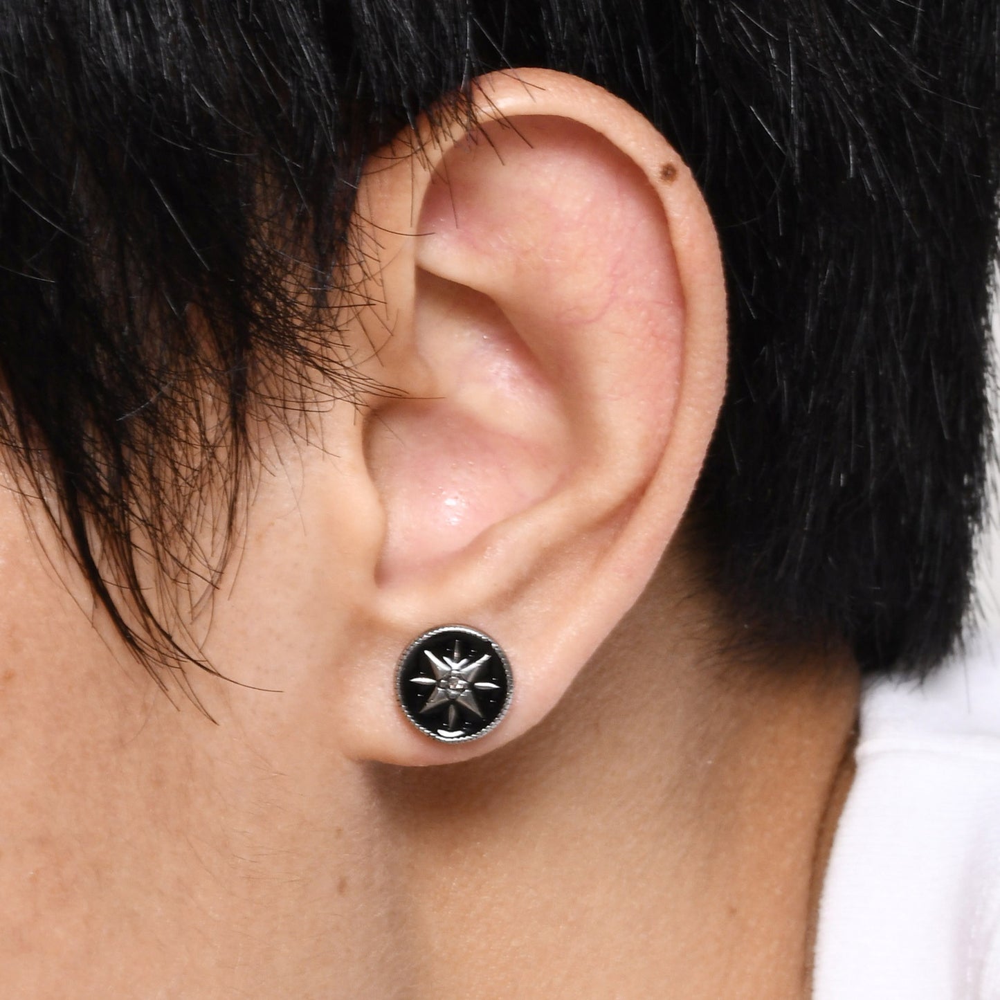 Hop Stainless Steel Drop Vinyl Zircon Eight Awn Star Round Stud Earrings