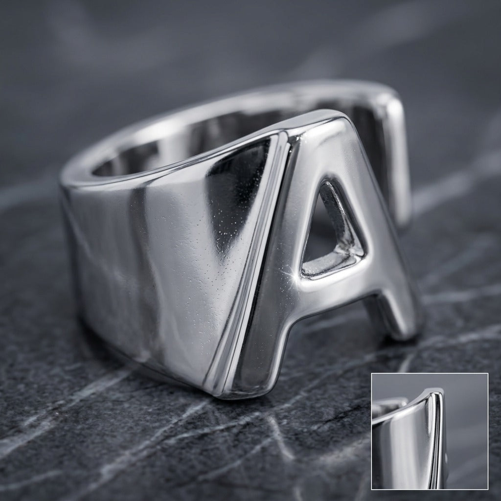 Style Open Glossy Letters Niche Design Metal Ring