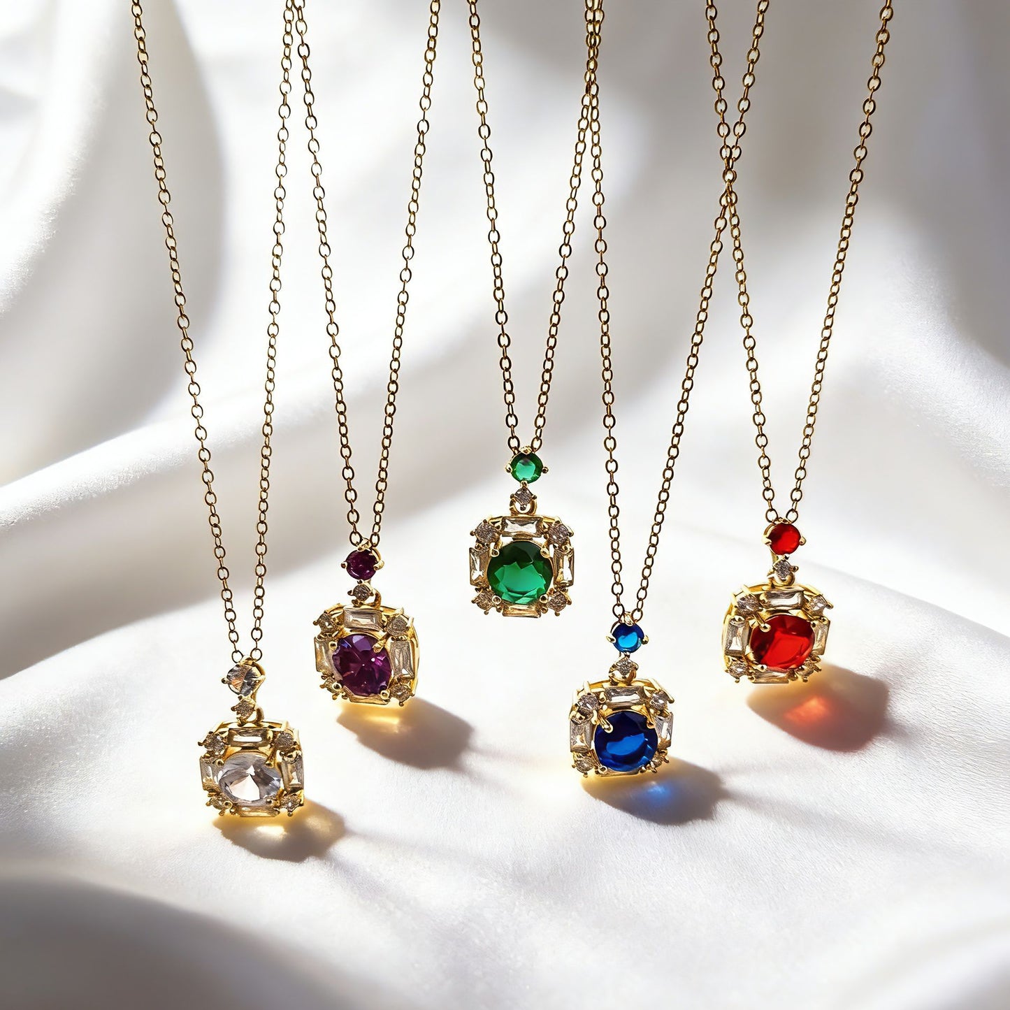 Colored Gems Graceful Clavicle Chain Design Pendants