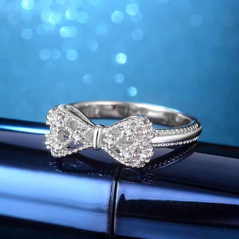 Light Luxury Exquisite White Gold Plated Butterfly Micro Inlaid Zircon Ring