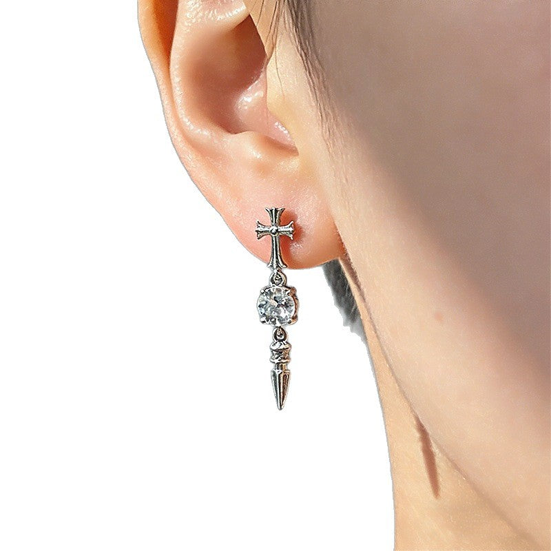 Cross Pestle Iris Series Ear Bone Flash Zircon Sharp Cone Stud Earrings