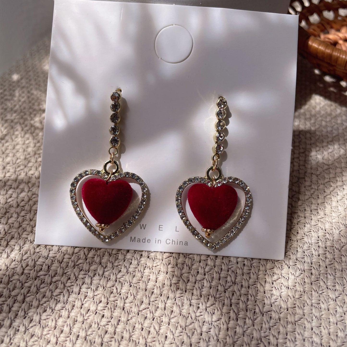 Bridal Red Veet Bow Heart Pearl Toast Earrings