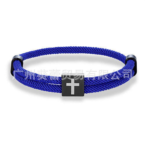 Classic Cross Carrying Strap Black Stainless Steel Bracelets