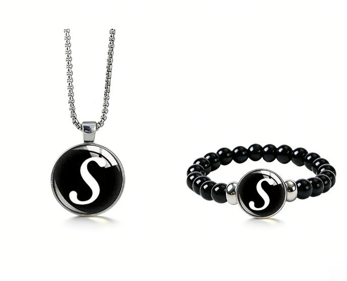 Women's Fashionable Black Time Stone With English Letters Necklace